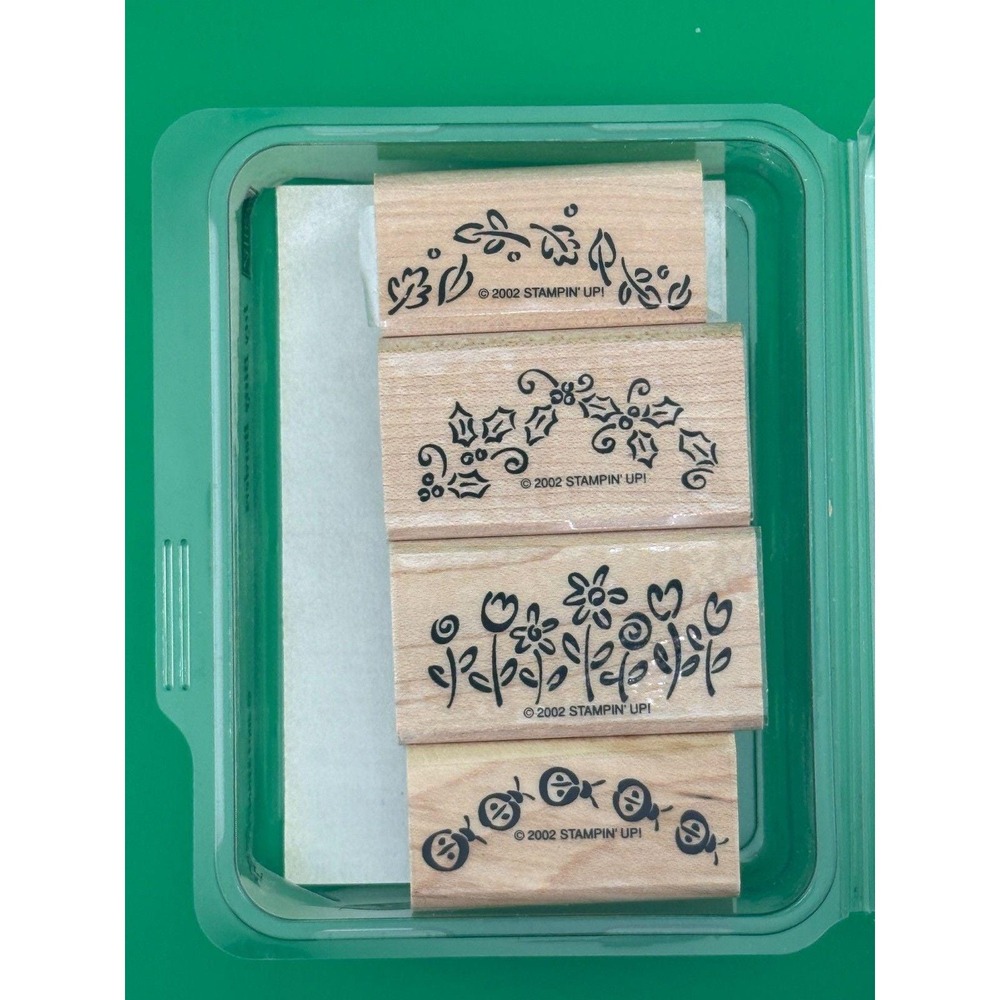 Stampin Up Itty Bitty Borders Retired Rubber Stamp Set 4pc Wood Mounted 2002